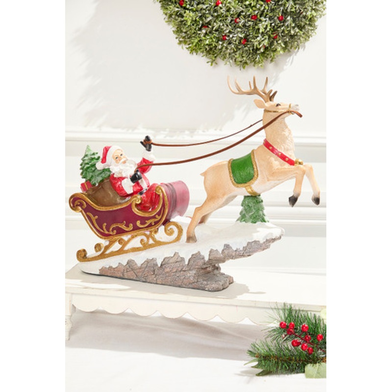 21.5 x 18 Resin Santa in Sleigh with Deer