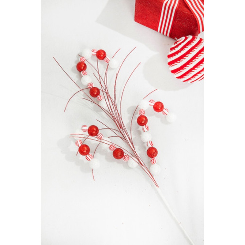 25 Red and White Ball Peppermint Spray
