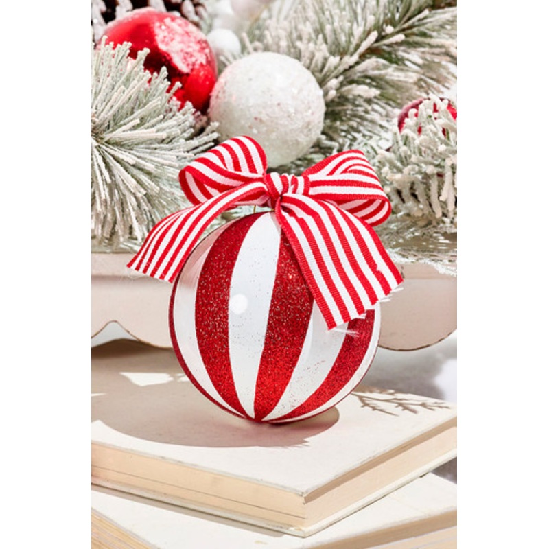 4 Peppermint Stripe Ball with Bow Ornament