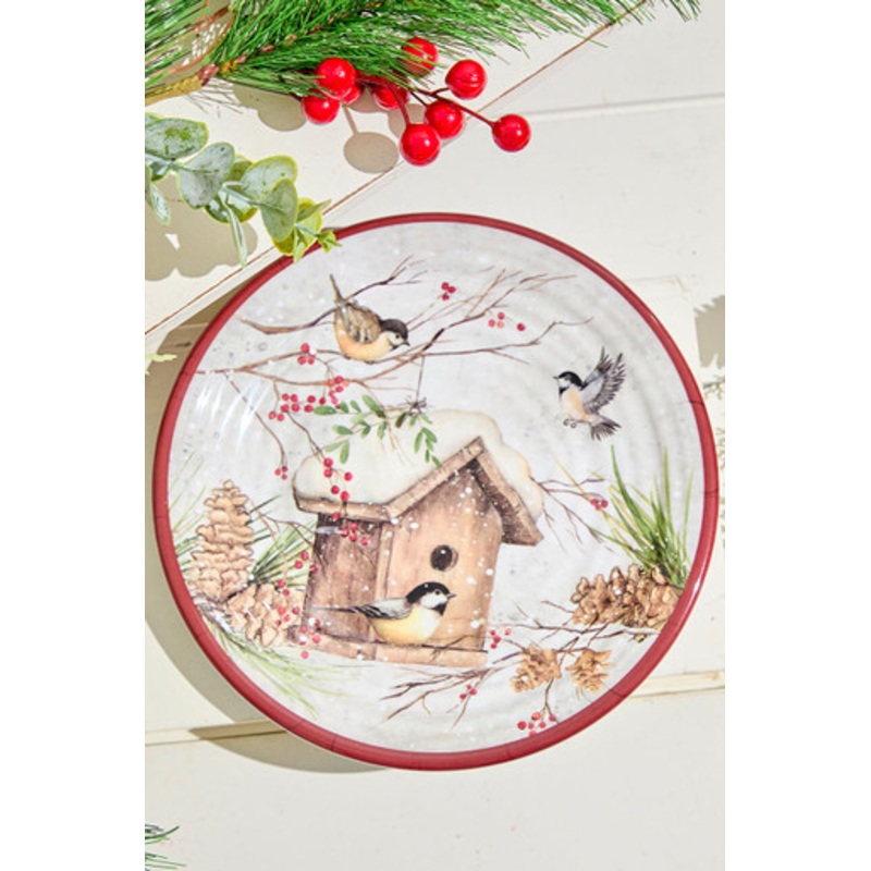 8.34 Melamine Holiday Chickadee Design Plate