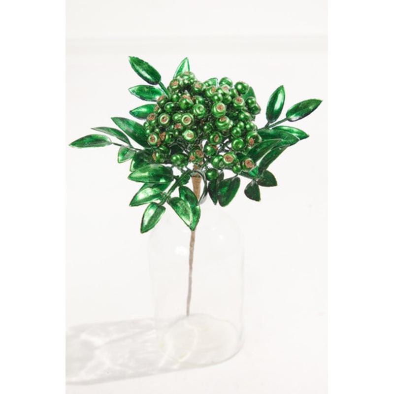 14 Dark Green Berry Bunch Metallic Stem