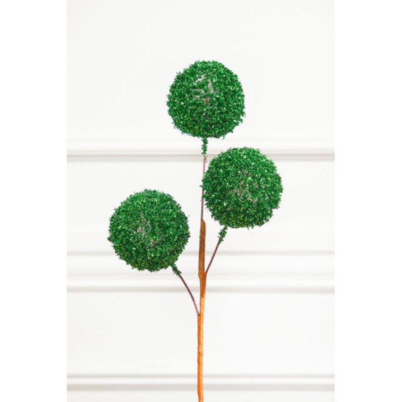 18 Green Tinsel Ball Pick