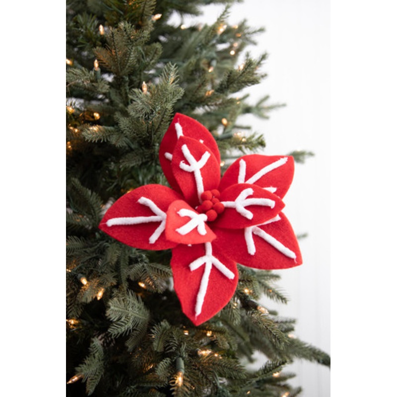 22 x 12 Red/White Snowflake Poinsettia Stem