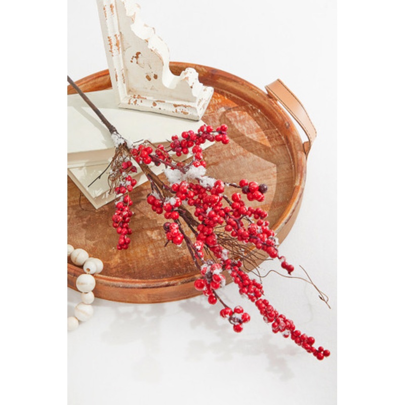 24 Red Berry Twig with Snow Spray