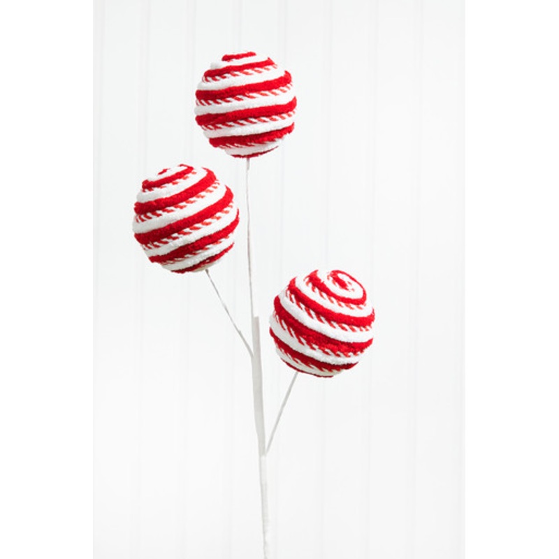24 Red/White Peppermint Ball Spray