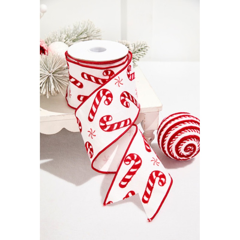 4 x 5 Yard Candy Cane Embroidered Ribbon