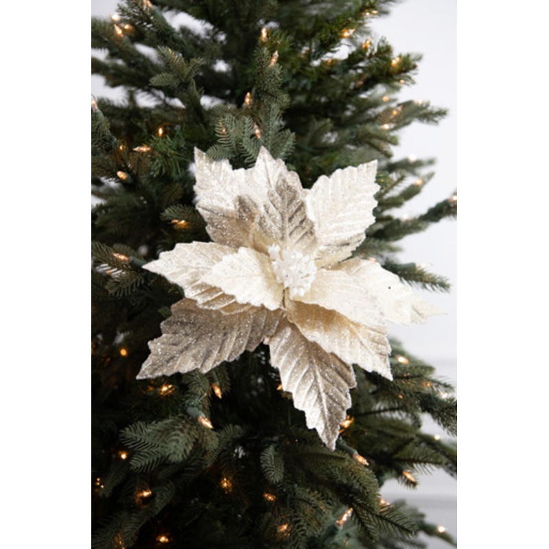 22 x 13 Champagne Metallic Poinsettia Stem