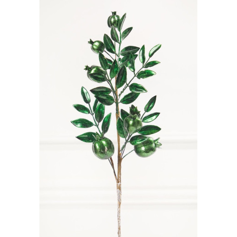 26 Dark Green Metallic Pomegranate Stem