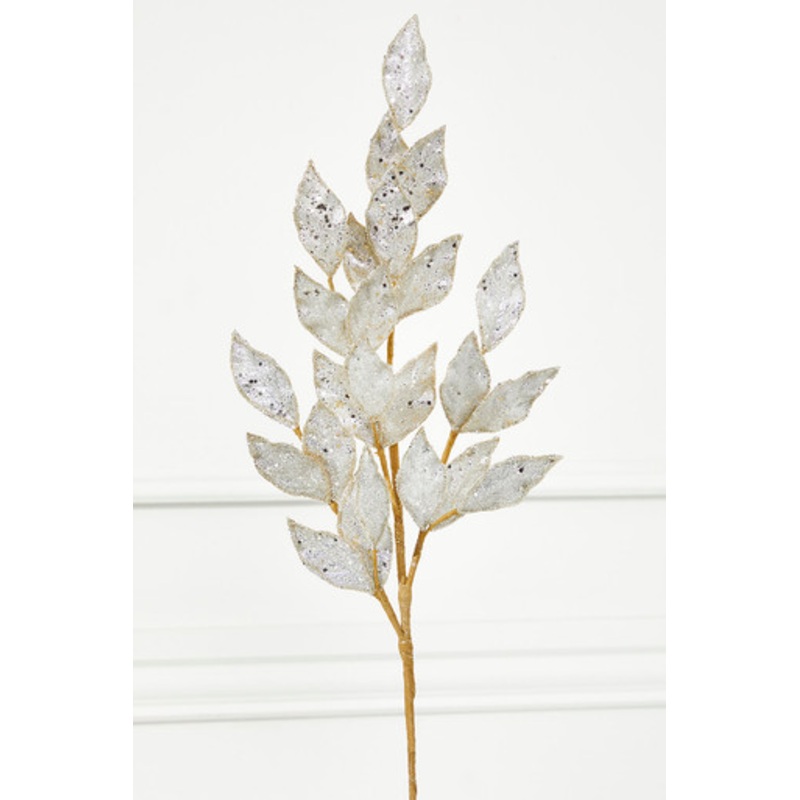 29 Micro Beaded/Sequins Bay Leaf Spray – Platinum