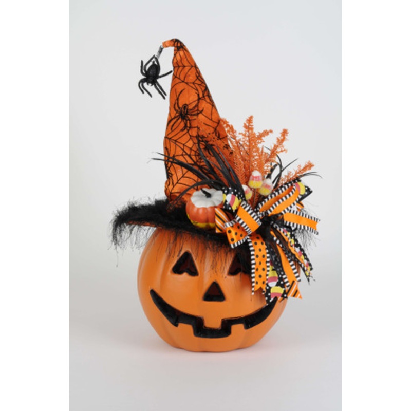 Karen Didion Lighted Pumpkin with Orange Hat