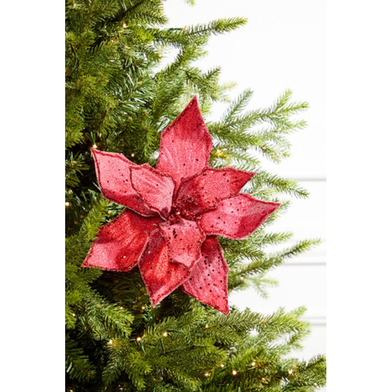 22 Red Iced Poinsettia Stem