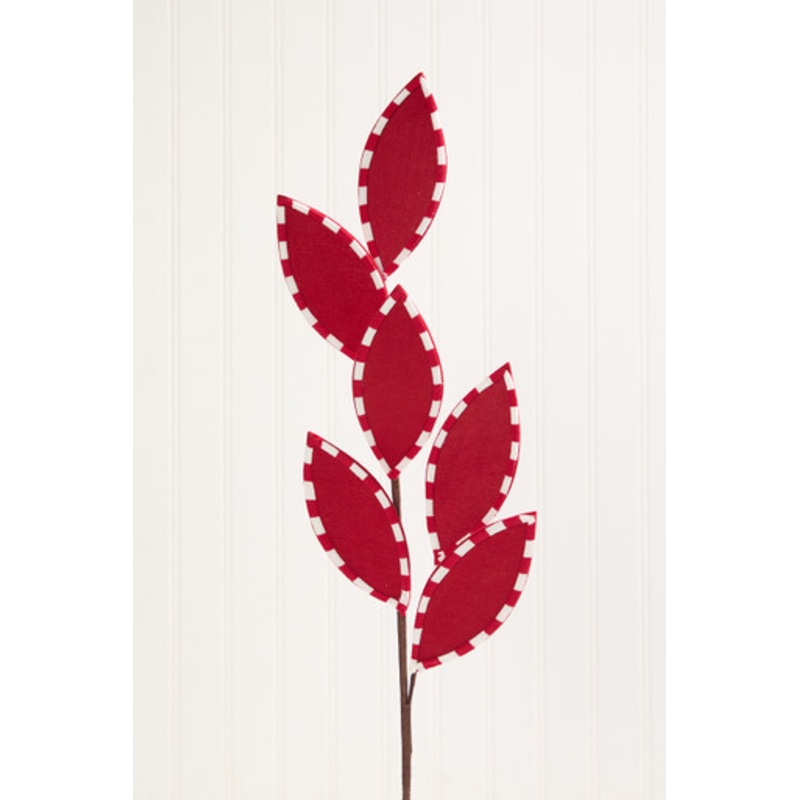 25 Red Felt Leaf Spray with Peppermint Edge