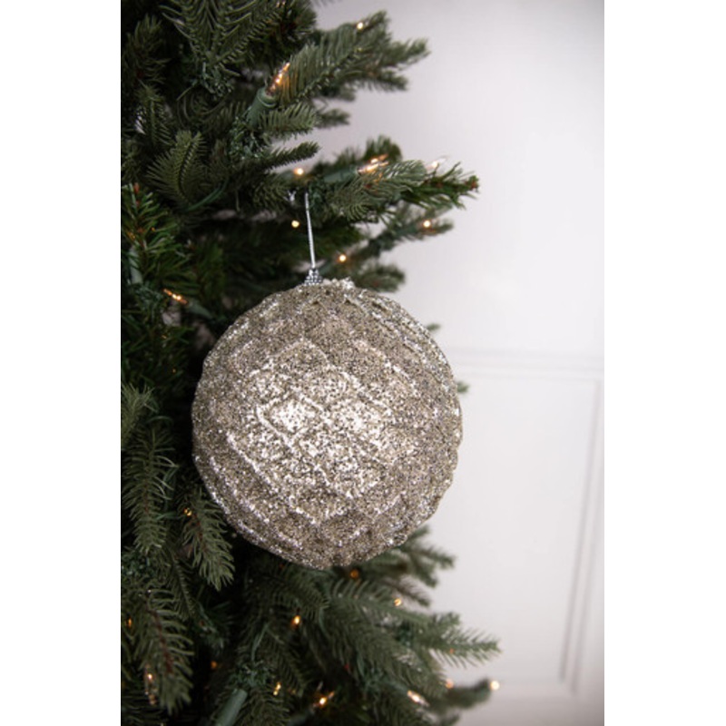 6 Platinum Glittered Net Ball Ornament