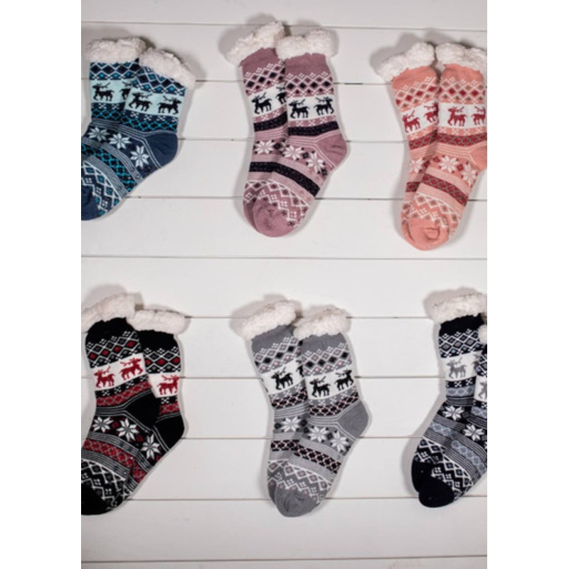 Snowflake Sparkle Deer Thermal Slipper Socks with Non-Slip Grippers