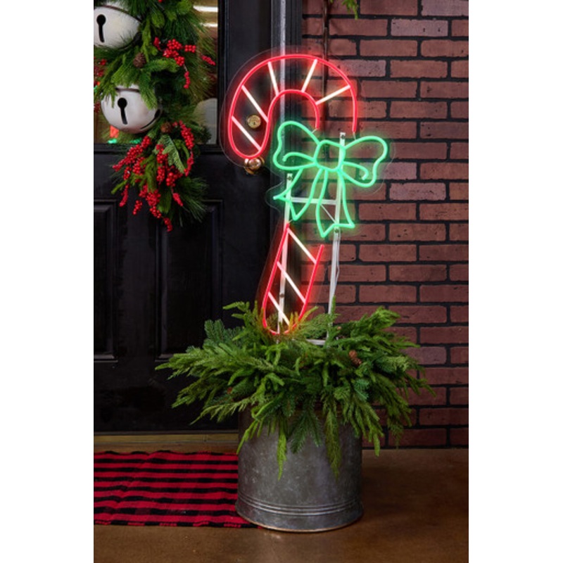 17.9 Candy Cane Lighted Sign Metal Yard Stake