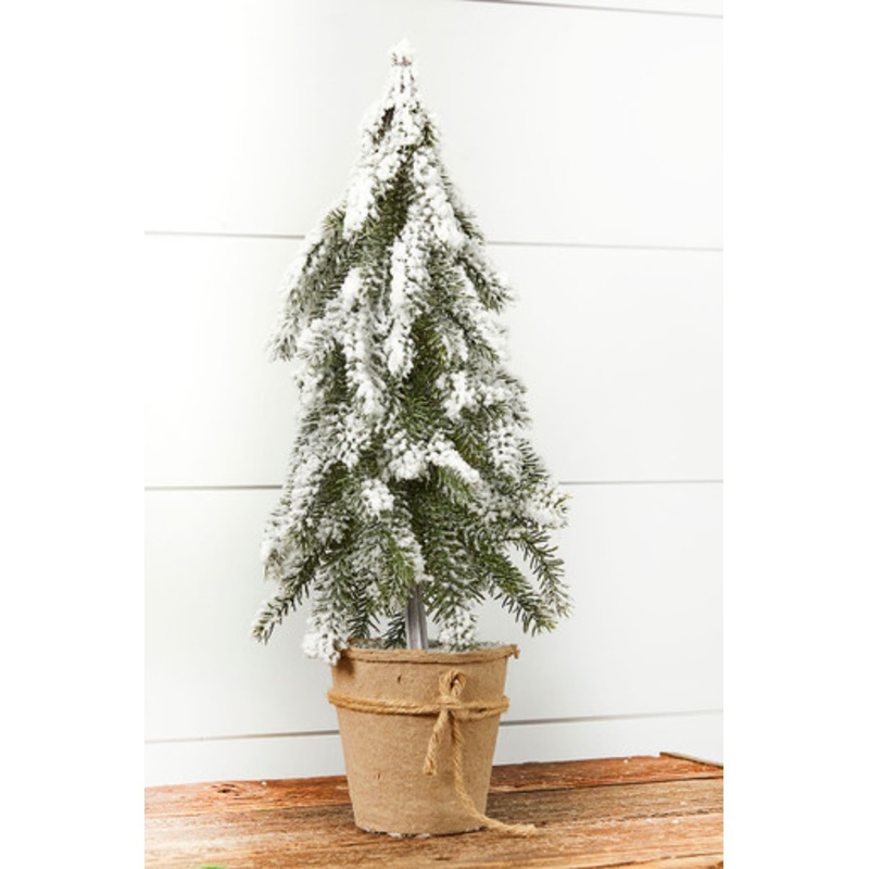 18 Frosted Downswept Pine In Burlap Pot