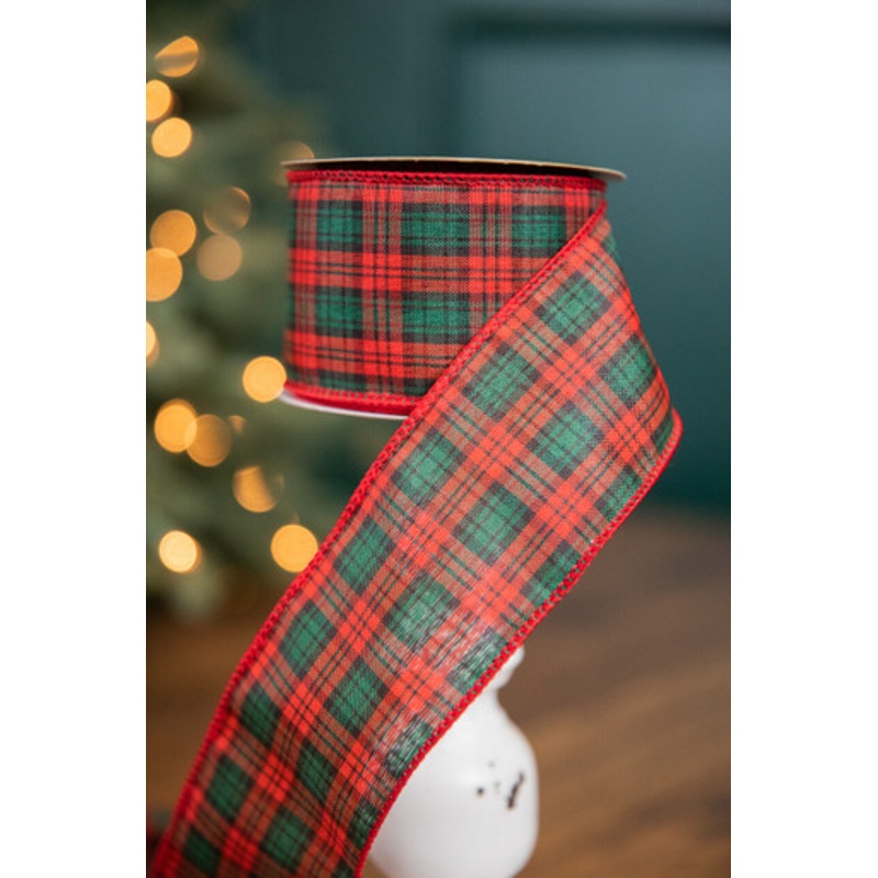 2.5 x 10 Yard Green/Red/Plaid Ribbon