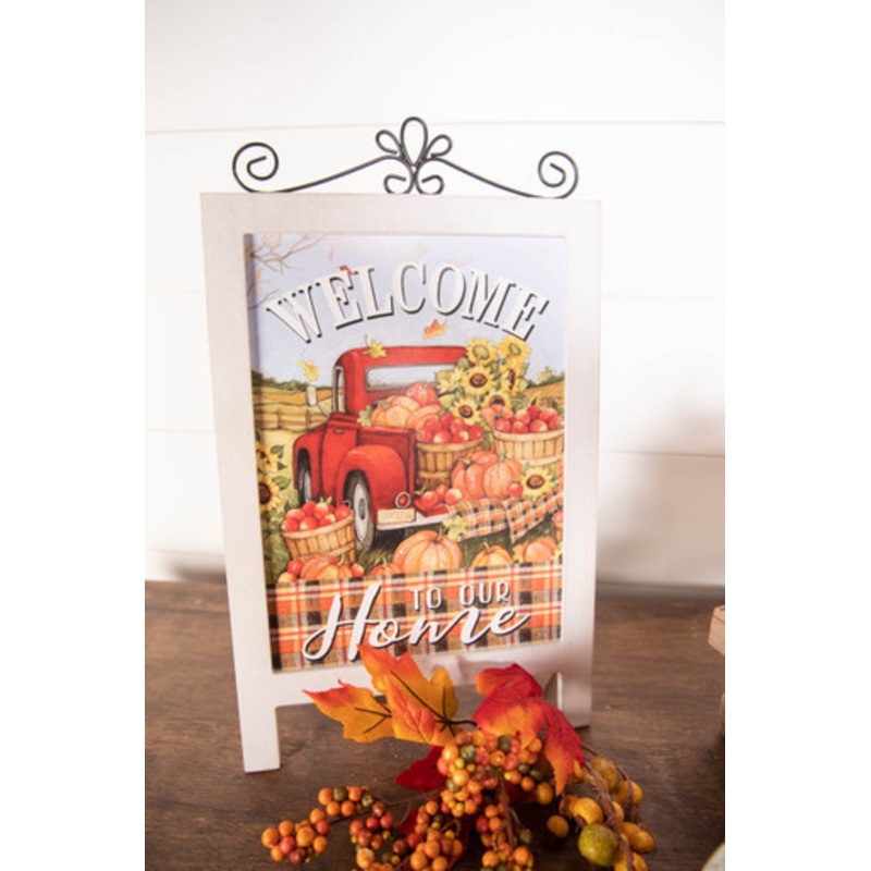 17.9 Wood Harvest Tabletop Dcor with Easel