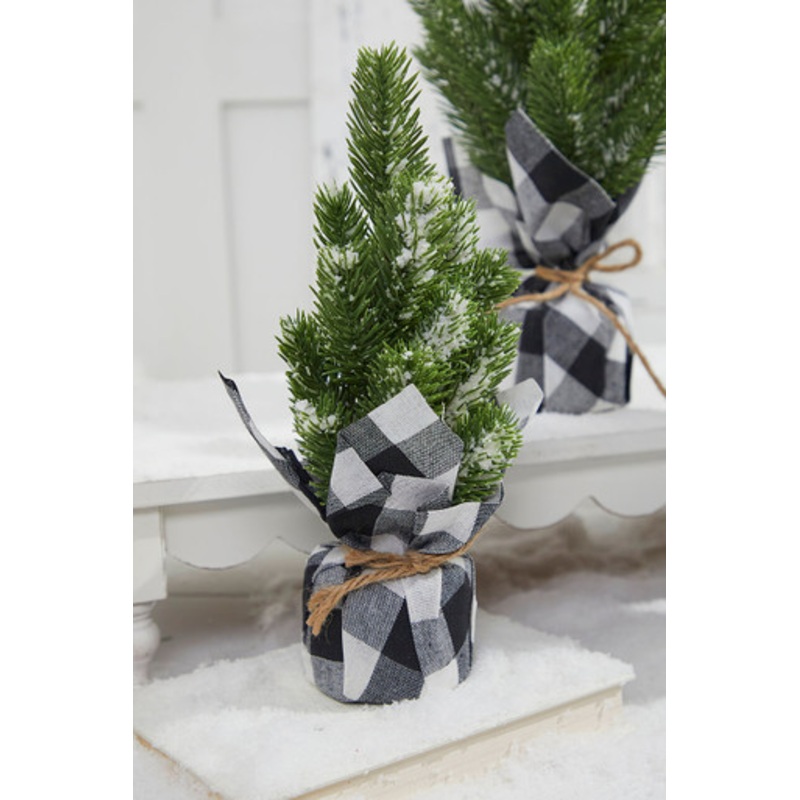 Flocked Pine Tree With Plaid Fabric – Small