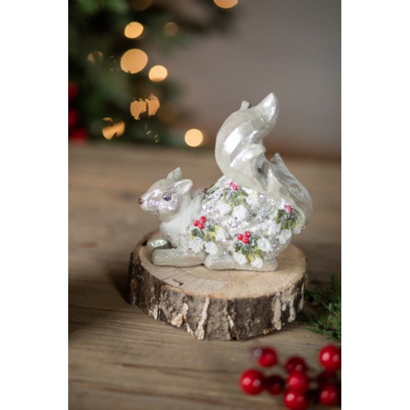 Resin Holly Berry Squirrel Figurine