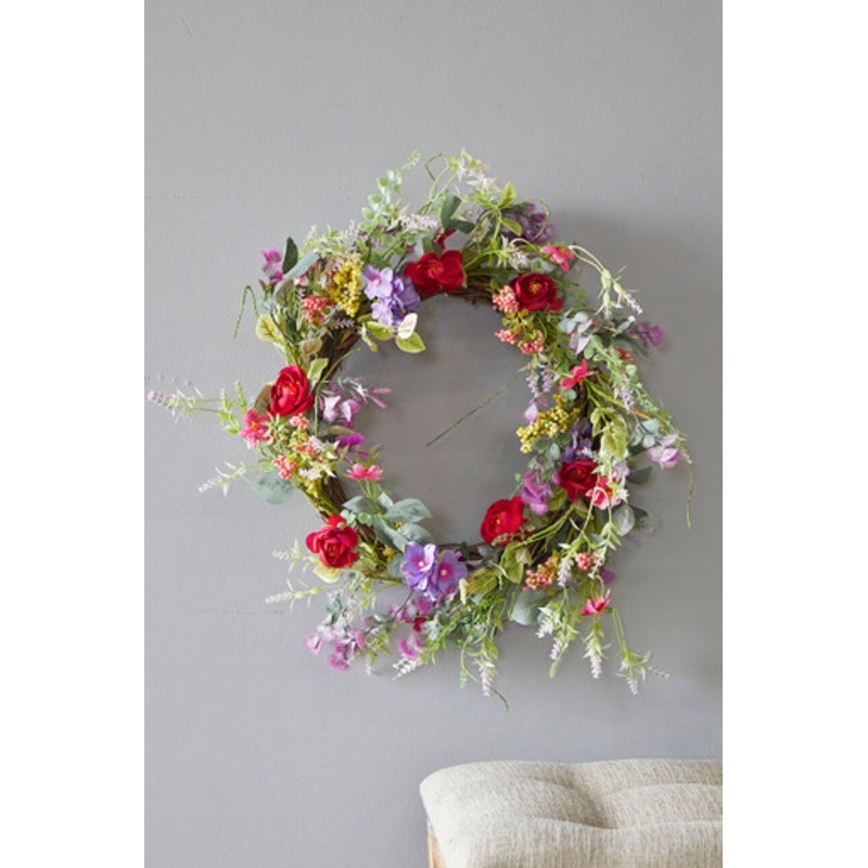 24 Mixed Flower Wreath – Red, Purple & Green