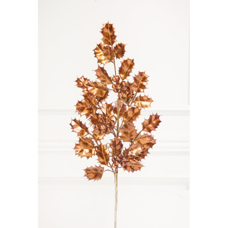 27 Copper Metallic Holly Berry Stem