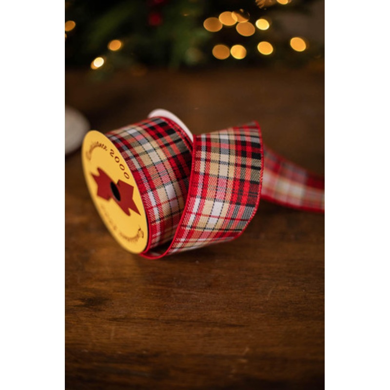2.5 x 10 Yard Red/White Plaid Ribbon