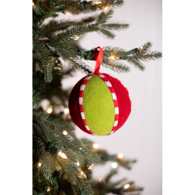 4.5 Green & Red Christmas Felt Ball Ornament