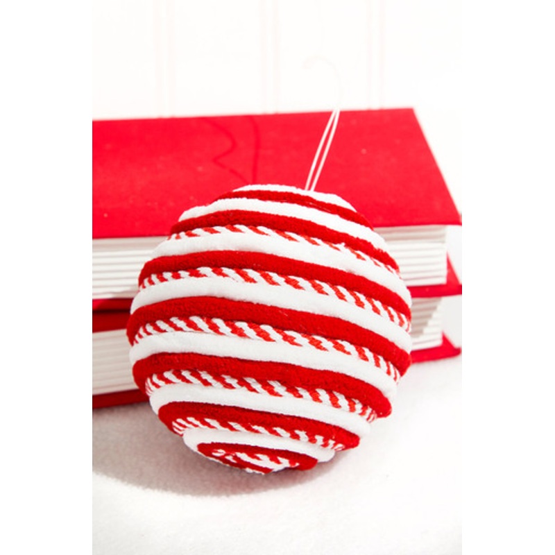 4 Red and White with Peppermint Stripe Ball Ornament