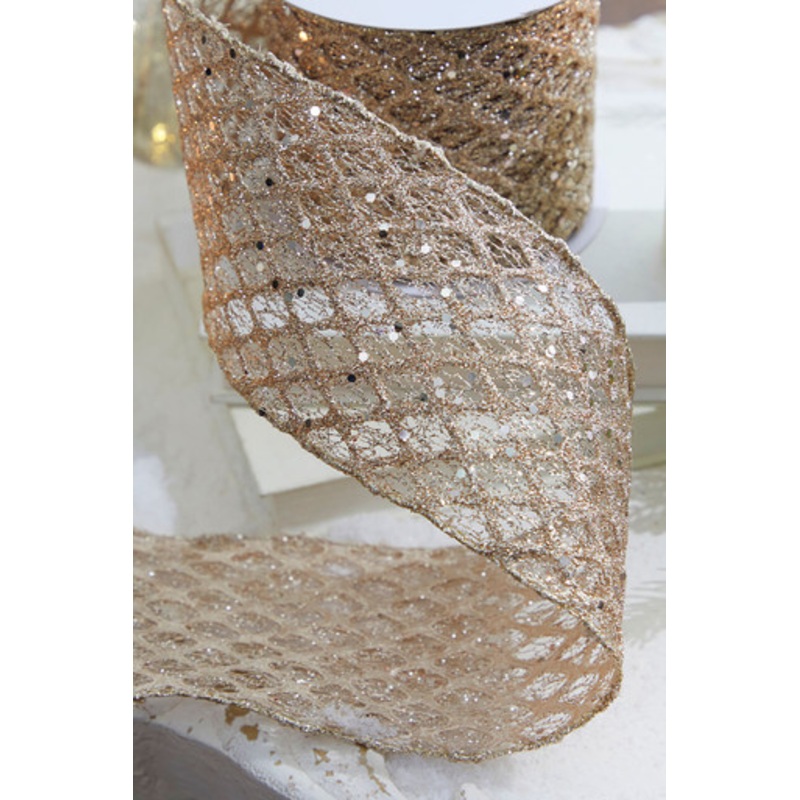 4 x 10 Yard Champagne Mesh Wired Ribbon