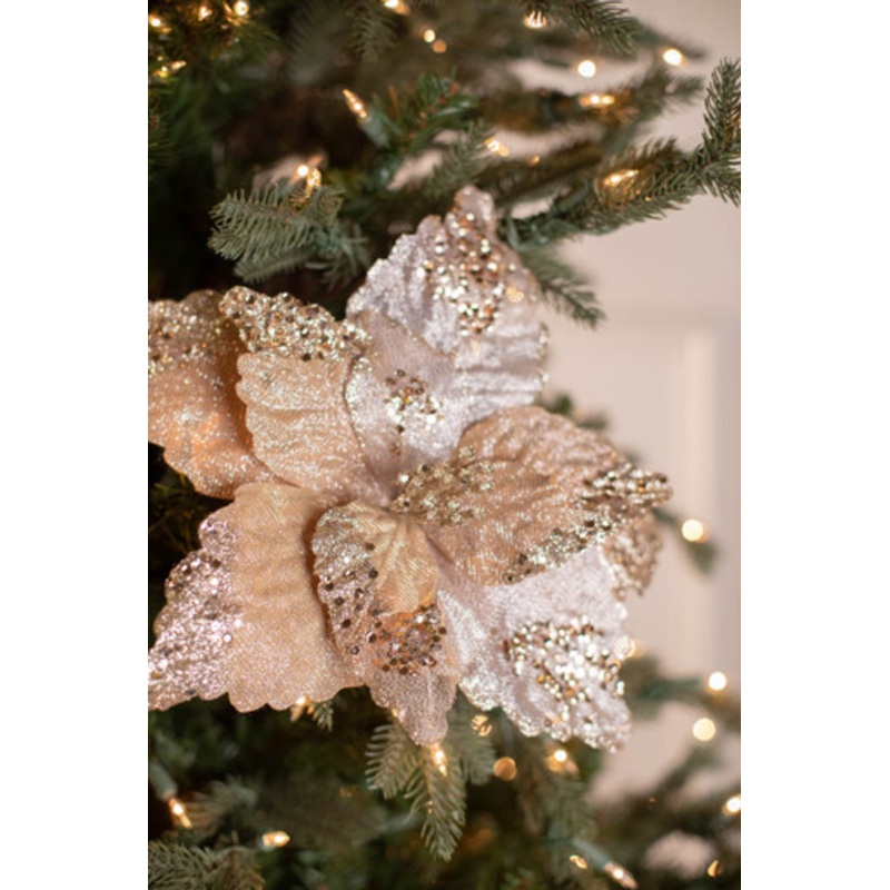 19 x 12.5 Sequin Glitter Sheer Poinsettia Stem