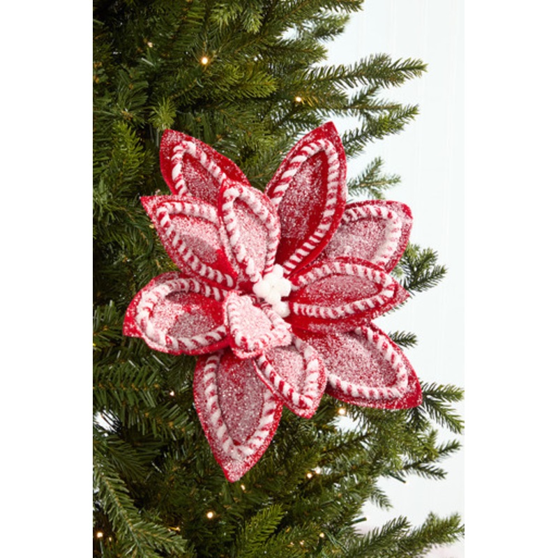 22 Red & White Sugar & Spice Poinsettia Stem