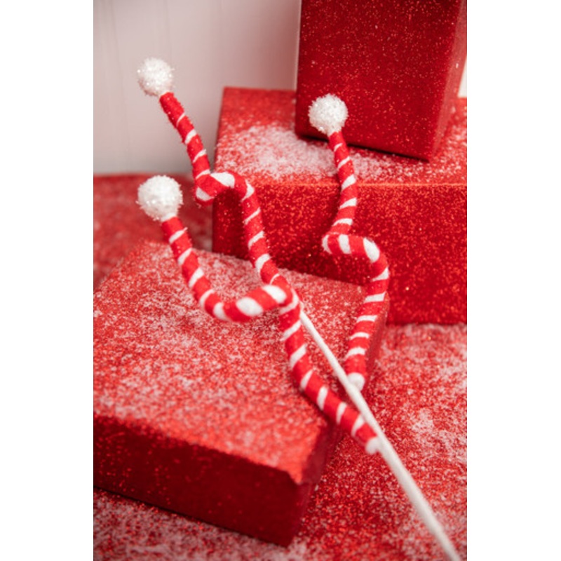 24 Red & White Curly Stem with Ball