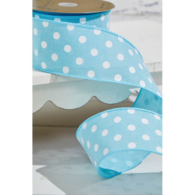 2.5 x 10 Yards Light Blue Polka Dot Ribbon