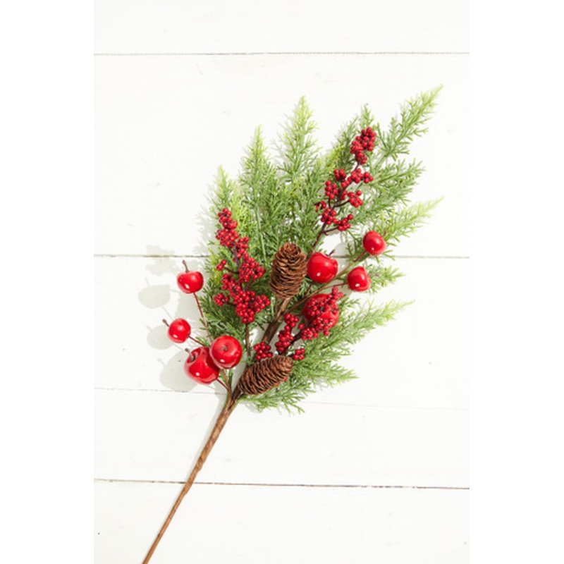 26 Berry Cedar Cones Spray