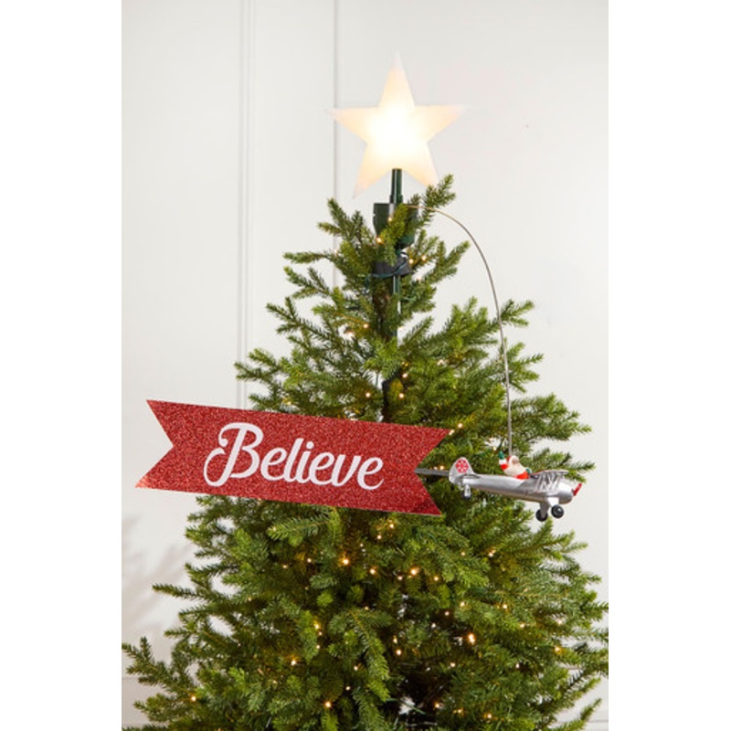 Animated Tree Topper, Black Santa’s Biplane Circles The Tree