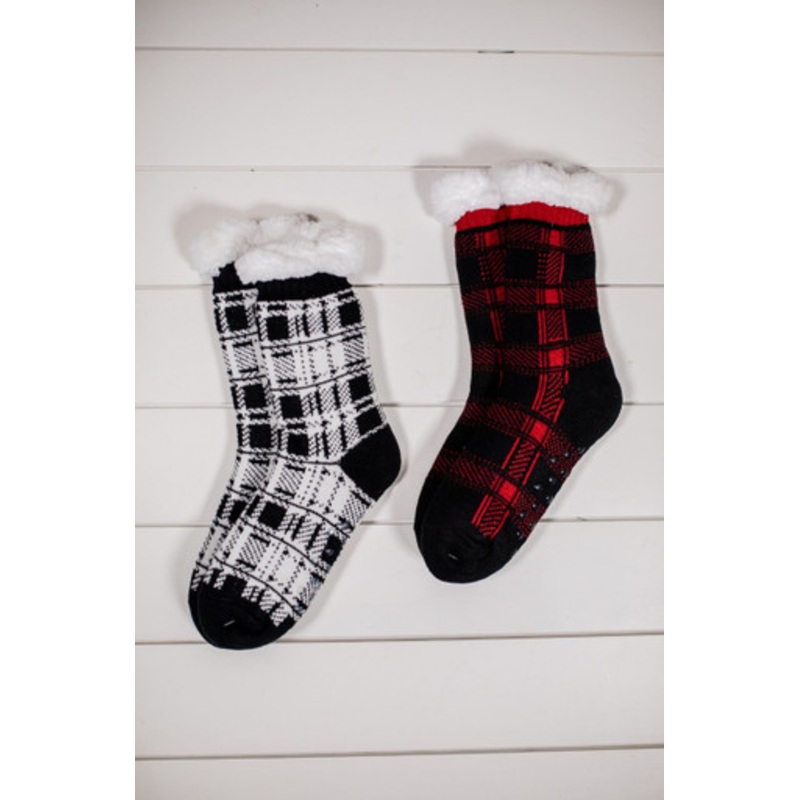 Scottish Plaid Thermal Slipper Socks with Non-Slip Grippers