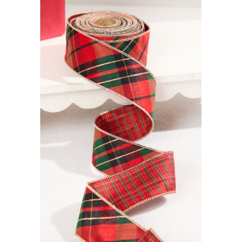 2.5 x 10 Yard Red Diagonal Plaid Ribbon