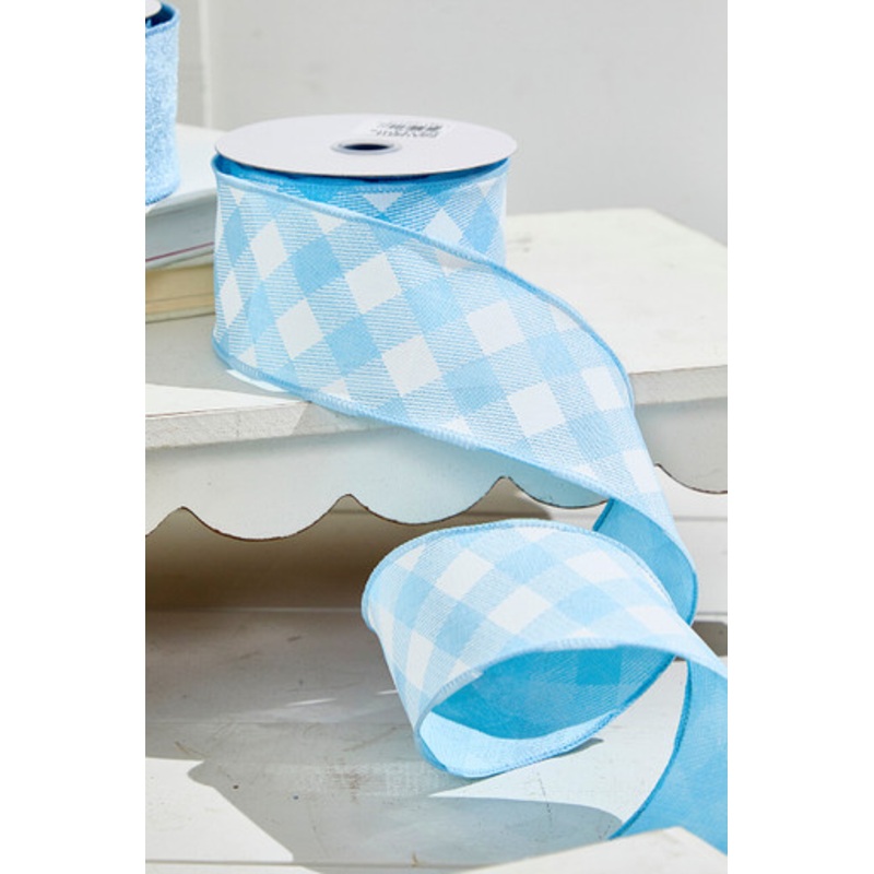 2.5 x 10 Yards Diagonal Blue Check Ribbon