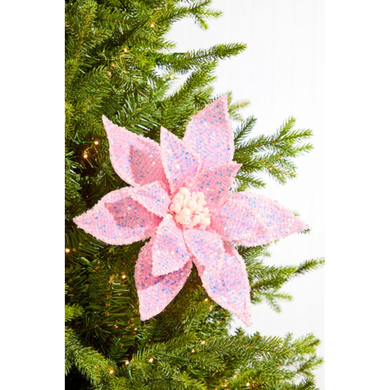 22 Pink Iridescent Poinsettia Stem