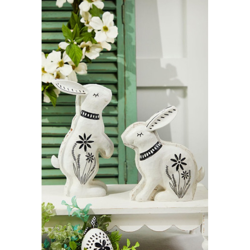 8 – 10 White With Black Bunny Resin Figure – Set of 2