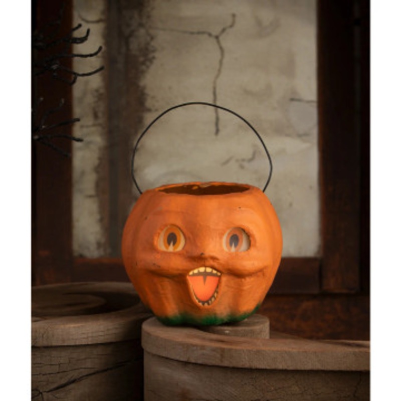 Bethany Lowe 6.5 Happy Vintage Pumpkin Bucket Medium Halloween Decoration TJ2411