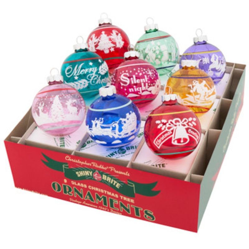 Christopher Radko Shiny Brite Vivid Vintage 2.5 Signature Flocked Round Christmas Ornaments 4028248
