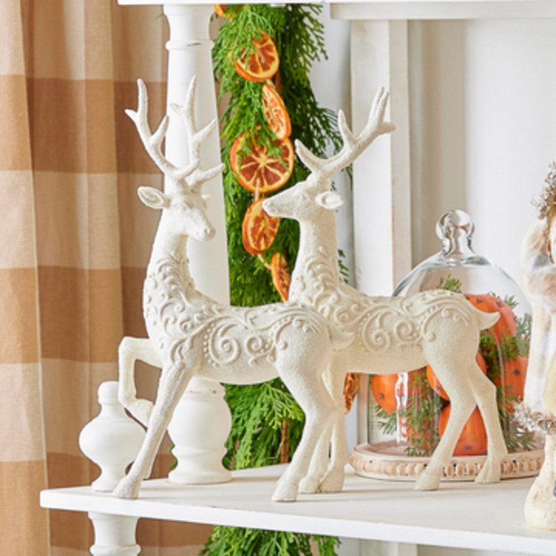 Raz 14 Scrollwork White Deer Christmas Figure Set of 2 4401610