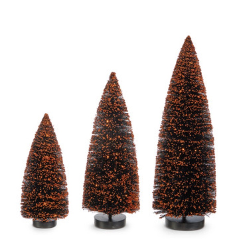 Raz 15 Orange and Black Flocked Bottle Brush Halloween Trees 4415633